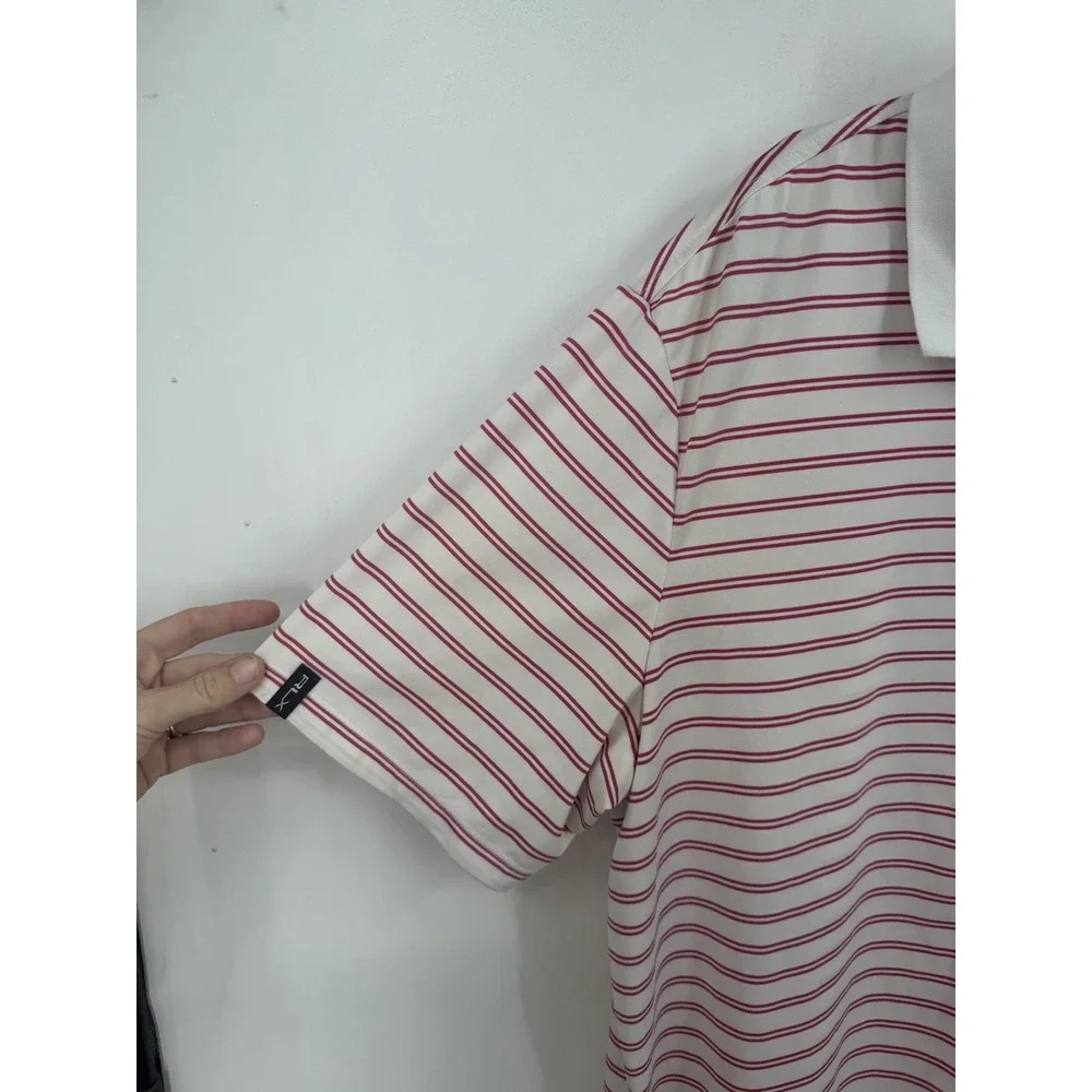 RLX‎ Ralph Lauren Pink Striped White Men XL Short Sleeve Golf Polo Shirt Preppy